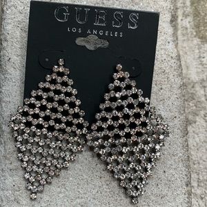 Guess Silver Rhinestone Drop Earrings New